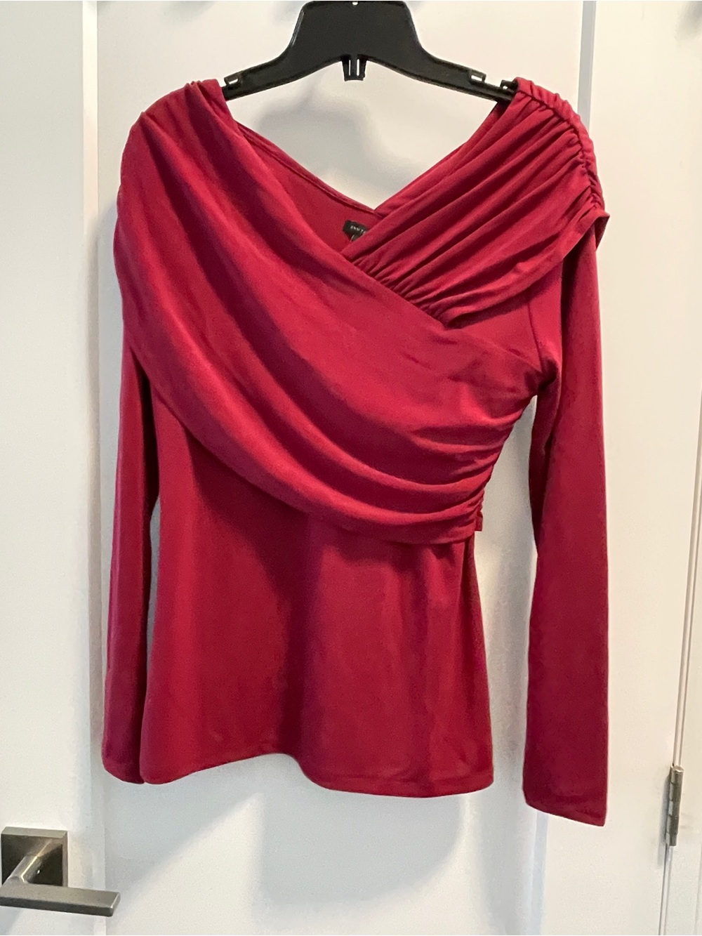 Draped One-Shoulder Long-Sleeve Top - Burgundy
